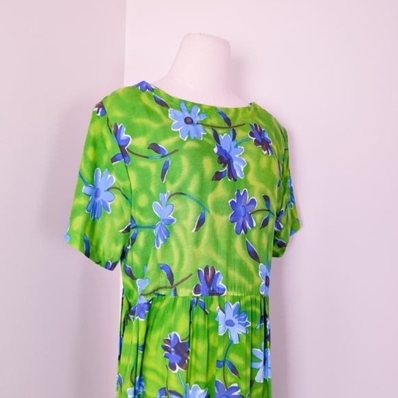 80's Babydoll Floral Dress Maxi Short Sleeve Waist Tie Long Floor Length - Picture 4 of 14